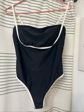 Cupshe Black One-Piece Swimsuit with White Trim
